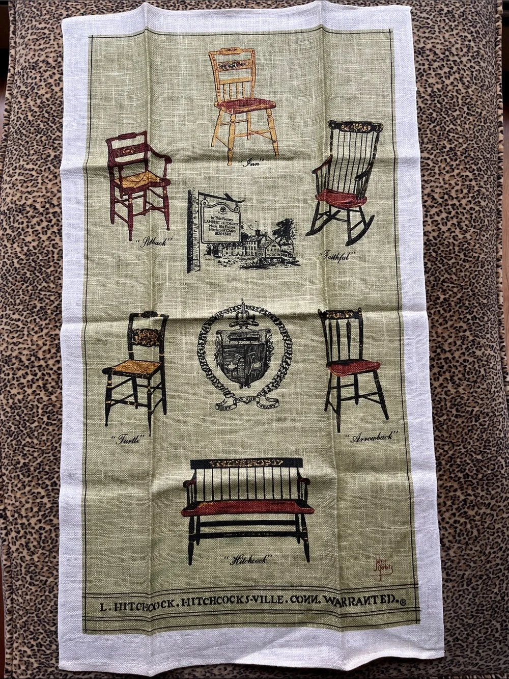 Vintage Hitchcock Chairs Tea Towel Kitchen Linen Cotton Americana Decor Motifs
